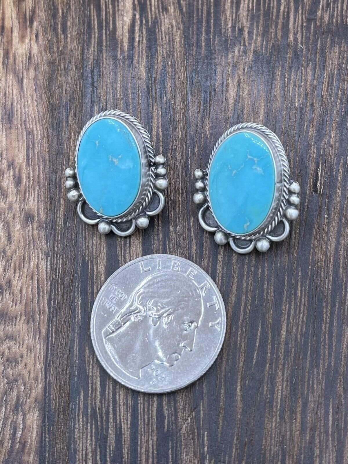 Native American Sterling Silver Navajo Handmade Turquoise Post Stud Earrings