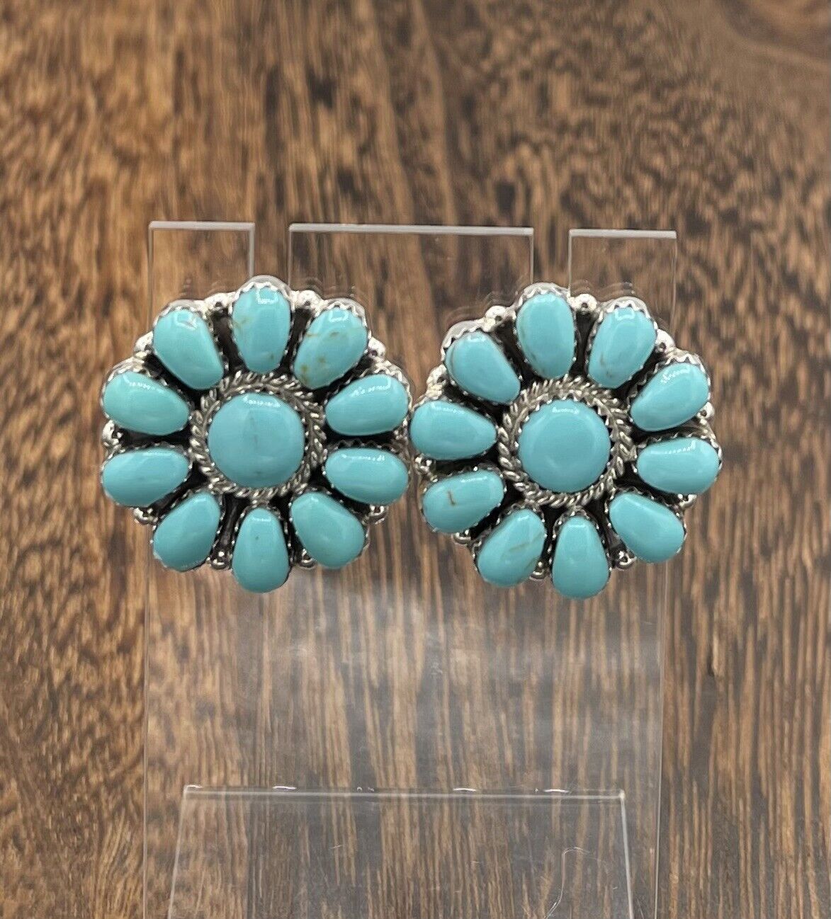 Native American sterling silver Navajo Handmade Turquoise Cluster Post earrings