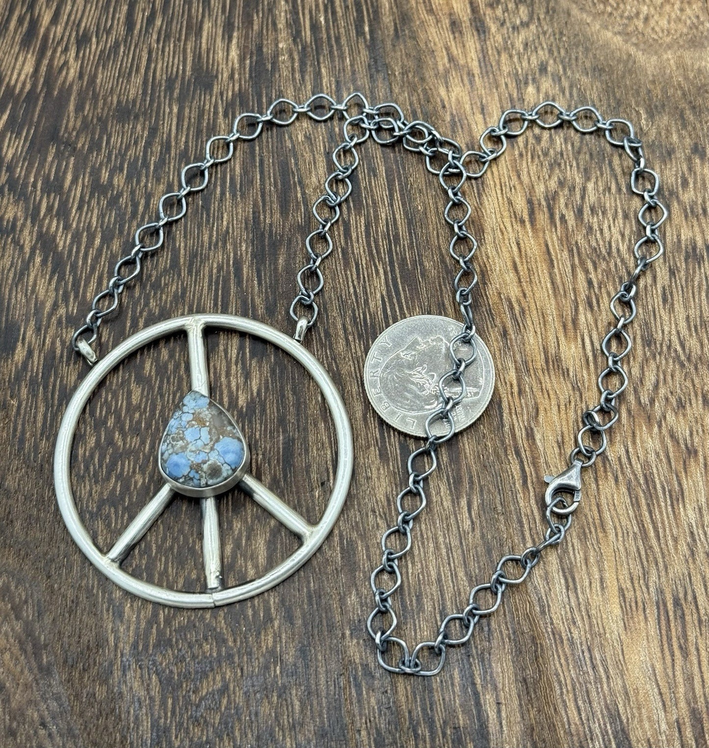 Native American Navajo handmade Sterling Silver Turquoise Peace Hippie Necklace