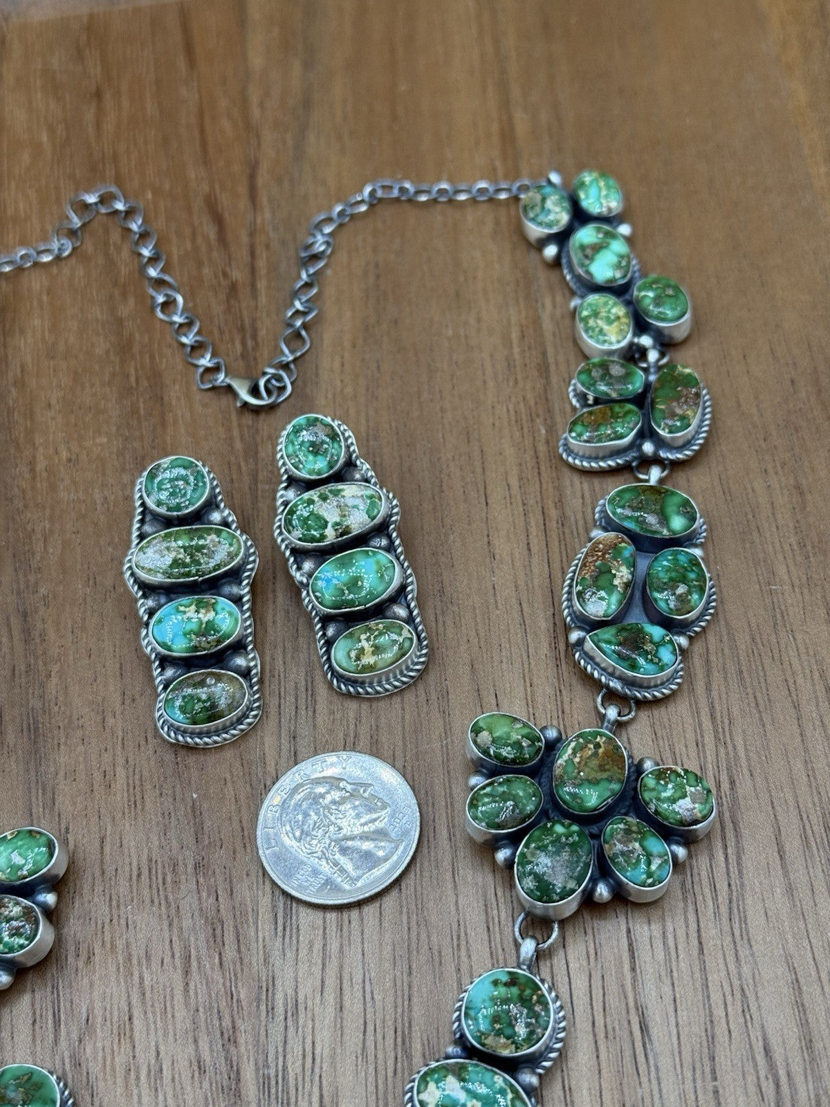 Navajo Handmade Sterling Silver Sonoran Gold Turquoise Cluster Lariat Necklace