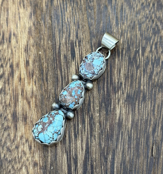 Navajo Handmade Sterling Silver Golden Hills Turquoise Cluster Drop Pendant