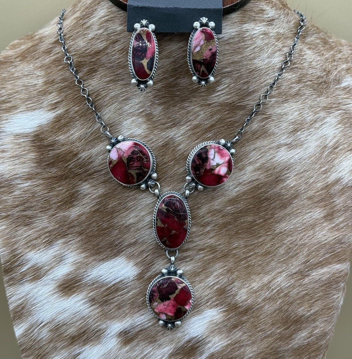 Navajo Handmade Sterling Silver Dahlia Rose Lariat Necklace Set 18”