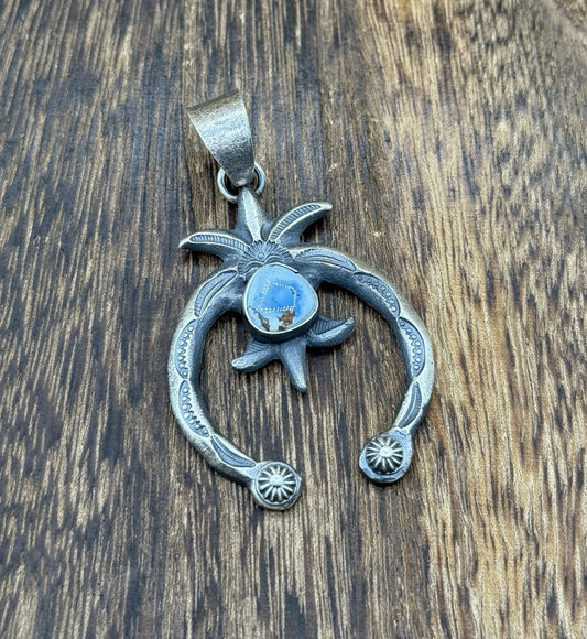 Navajo Handmade Sterling Silver Old Look Golden Hills Turquoise Naja Pendant