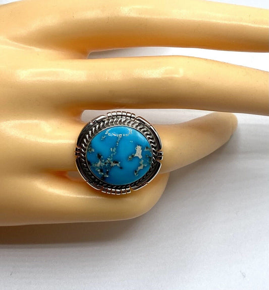 Native American Sterling Navajo Handmade Kingman Turquoise Ring Size 7