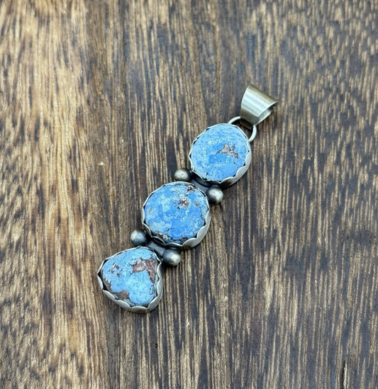 Navajo Handmade Sterling Silver Golden Hills Turquoise Cluster Drop Pendant