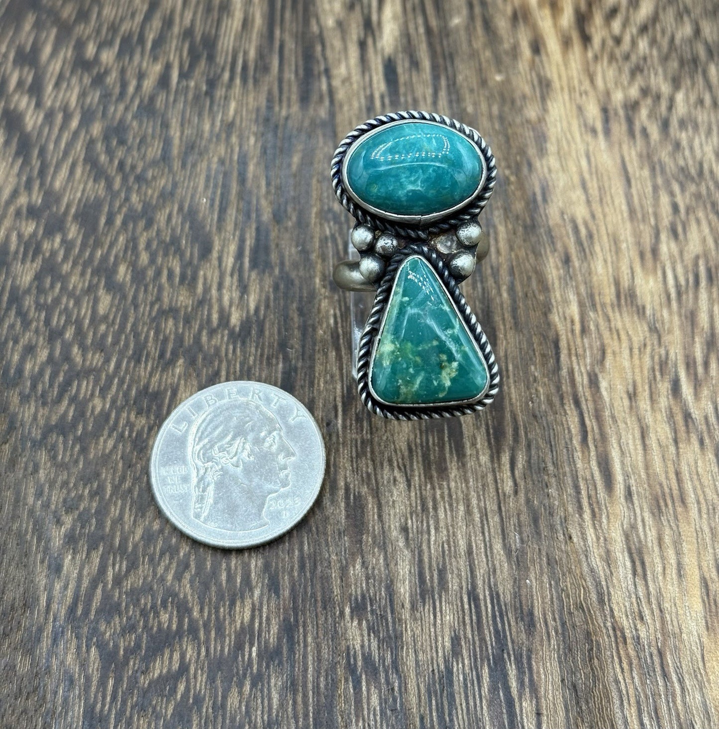 Navajo Handmade Sterling Silver Royston Turquoise Adjustable Ring Size 7 To 9