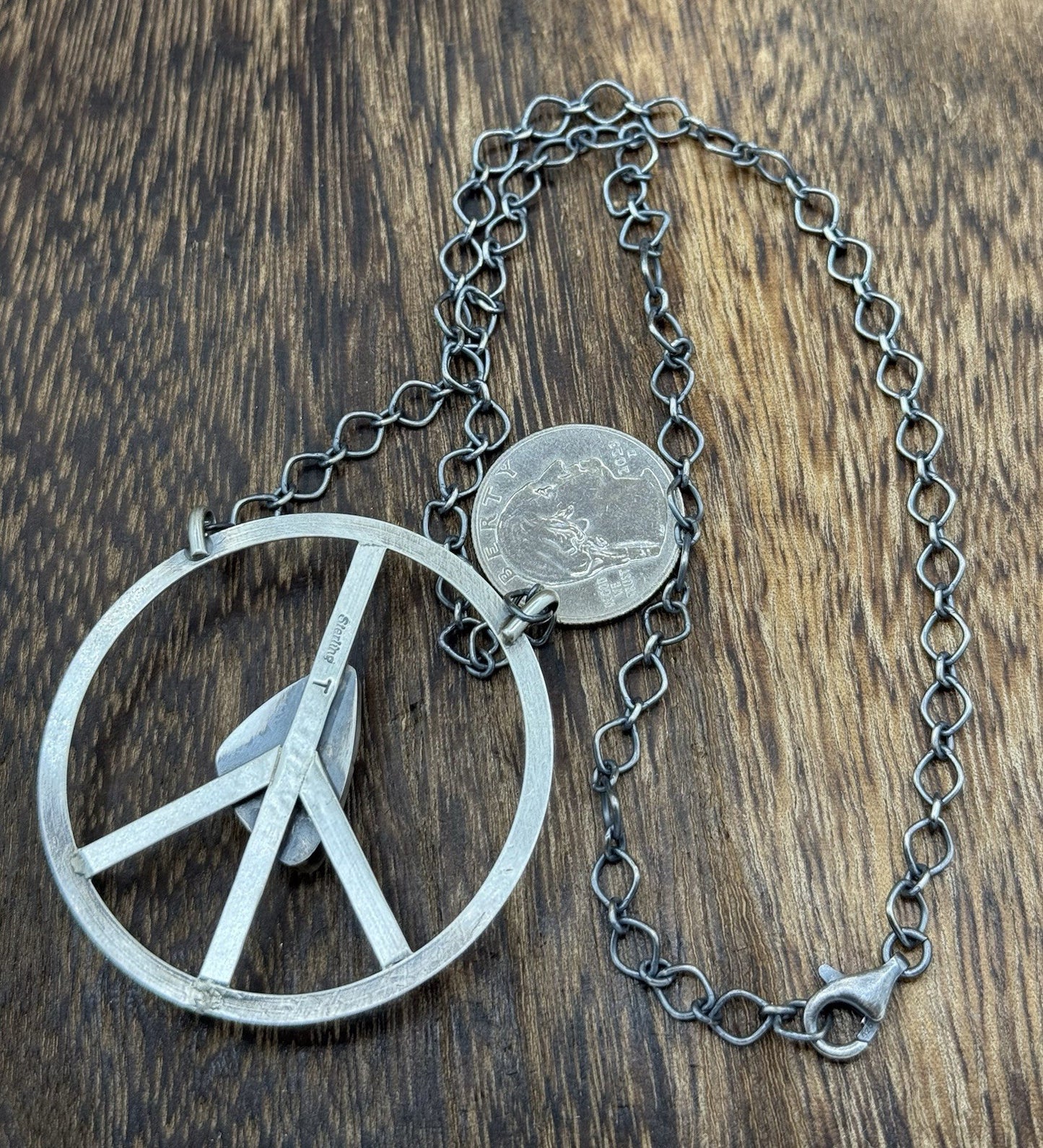 Native American Navajo handmade Sterling Silver Turquoise Peace Hippie Necklace