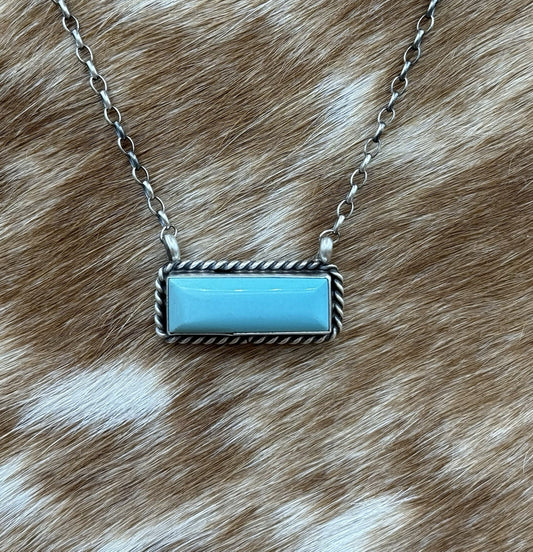 Navajo Handmade Sterling Silver Kingman Turquoise Bar Necklace 16” Augustine L.