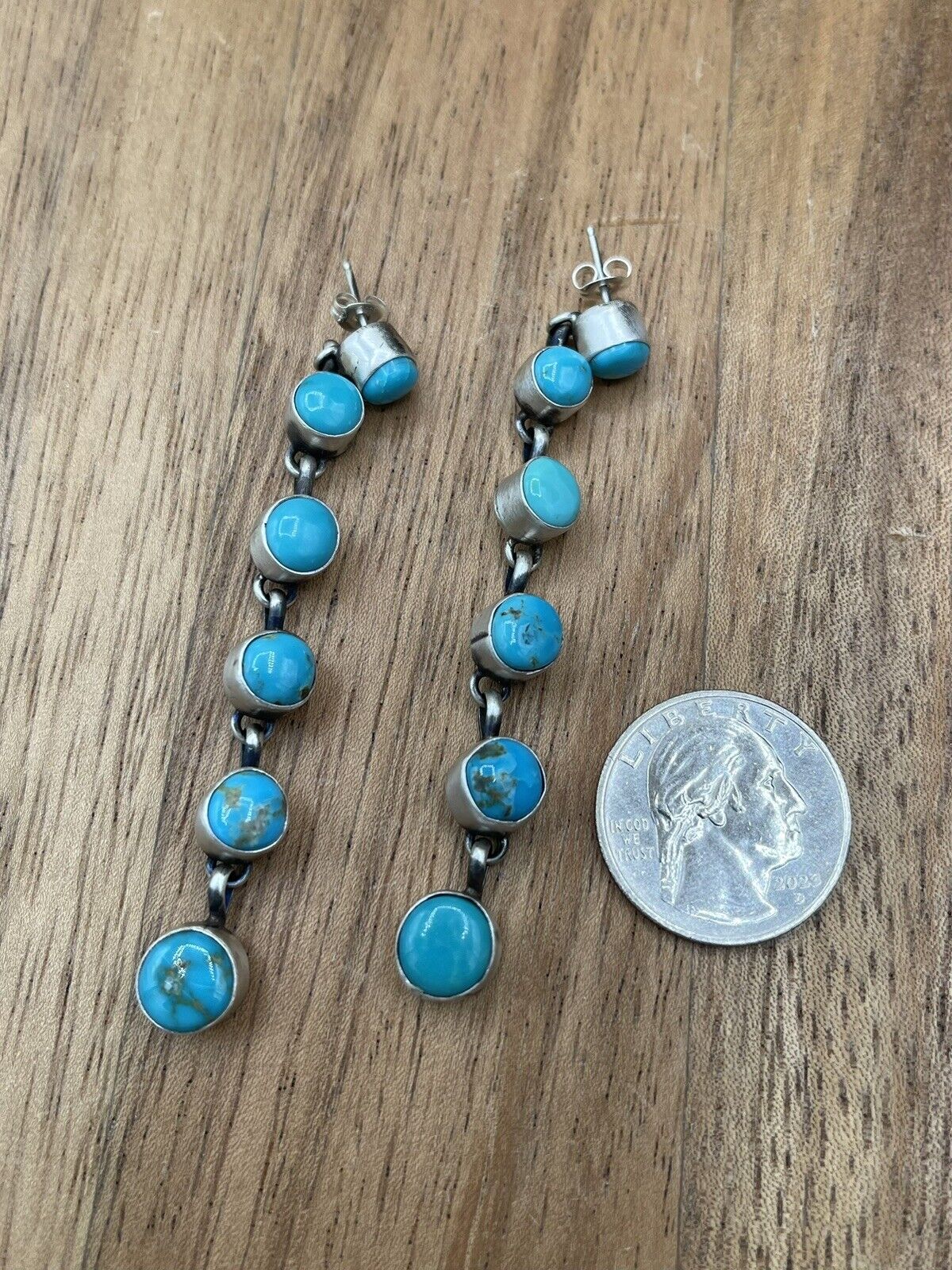 Native American Sterling Silver Navajo Handmade Turquoise Post Dangle Earrings