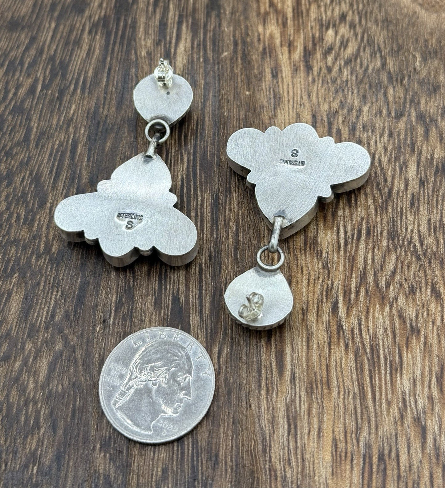 Navajo Handmade Sterling Silver Blue Bird Turquoise Cluster Post Dangle Earrings