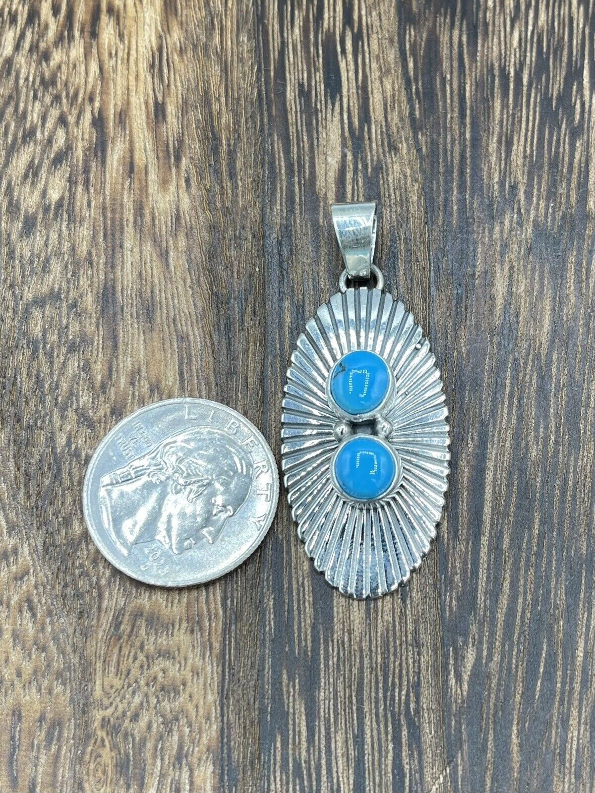 Native American Sterling Navajo Handmade Sleeping Beauty Turquoise Pendant