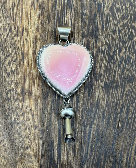 Native Navajo Handmade Sterling Silver Pink Conch Shell Dangle Blossom Pendant