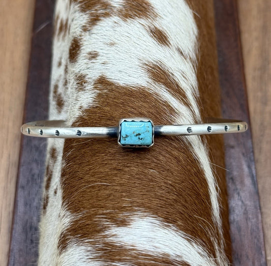 Native Navajo Handmade Sterling Silver Kingman Turquoise Stacker Cuff Bracelet