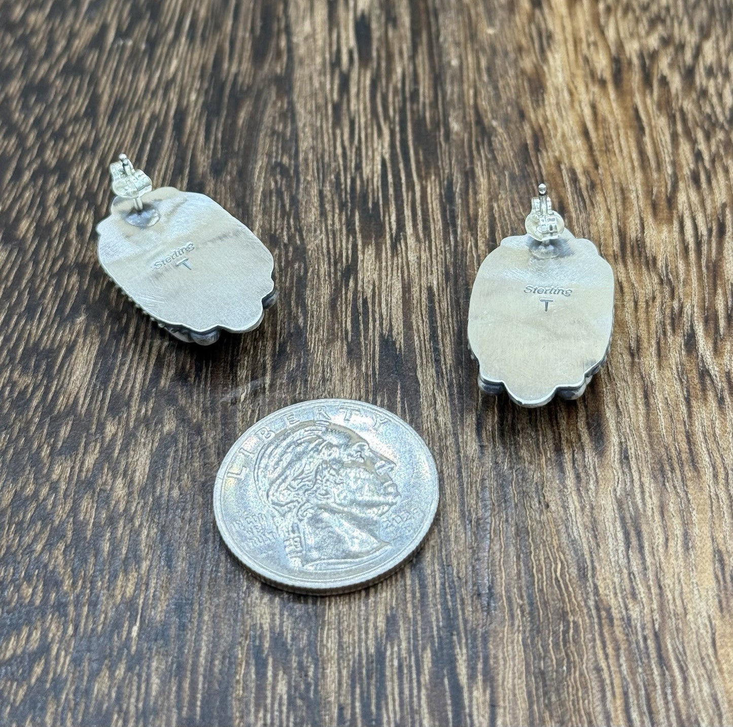 Navajo Handmade Sterling Silver Blackjack Turquoise Old Look Post Stud Earrings