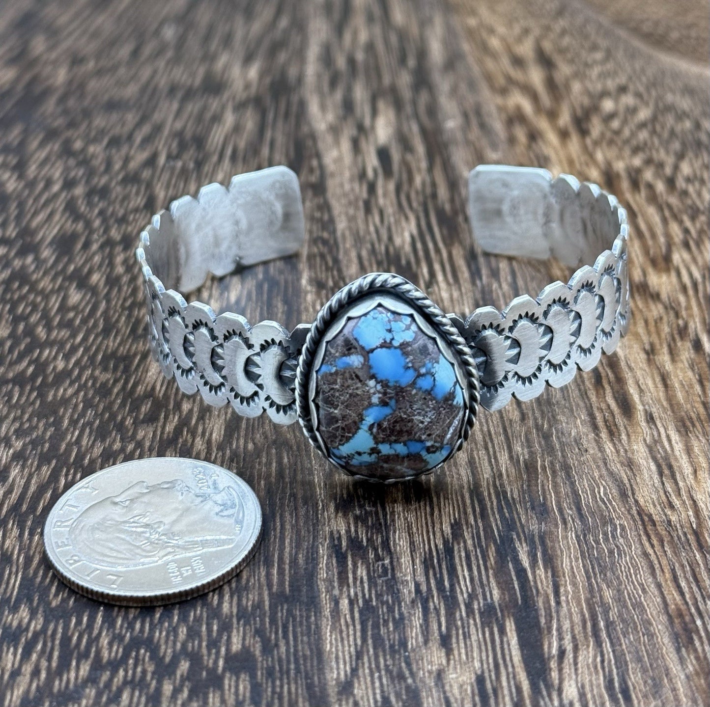 Navajo Handmade Sterling Silver Golden Hills Turquoise Stacker Cuff Bracelet