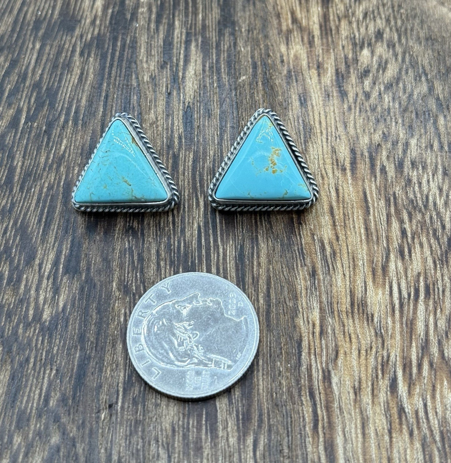 Native Navajo Handmade Sterling Silver Blue Glacier Turquoise Post Stud Earrings