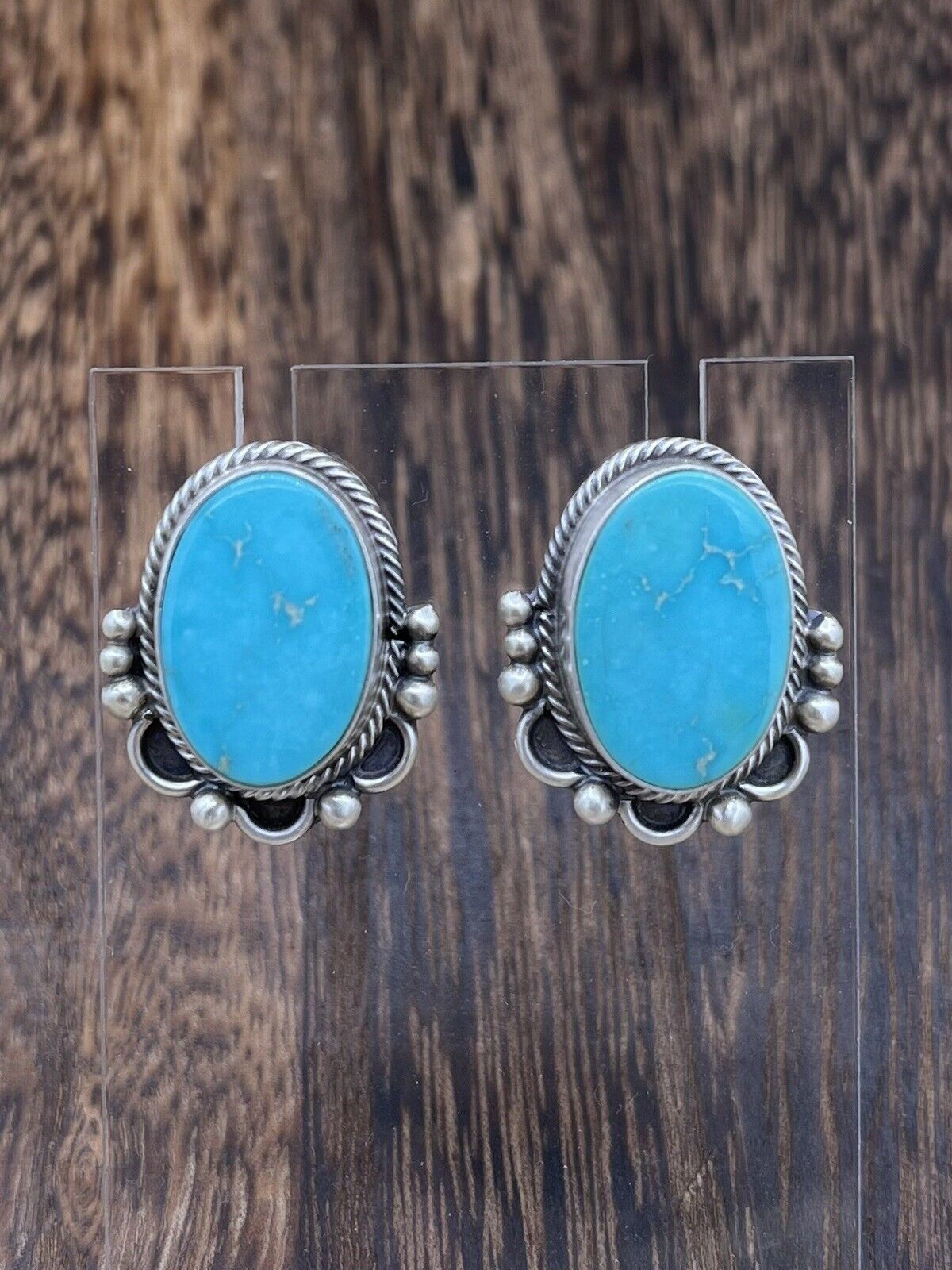 Native American Sterling Silver Navajo Handmade Turquoise Post Stud Earrings