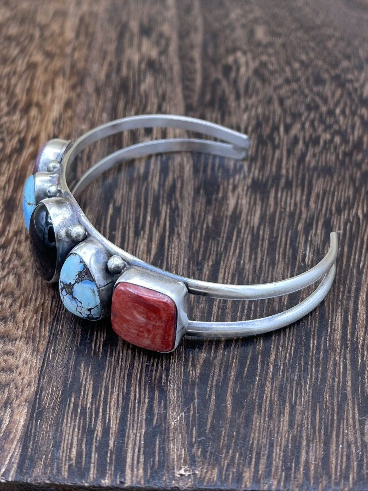 Native American Navajo Handmade Sterling Silver Multi Stone color Cuff Bracelet