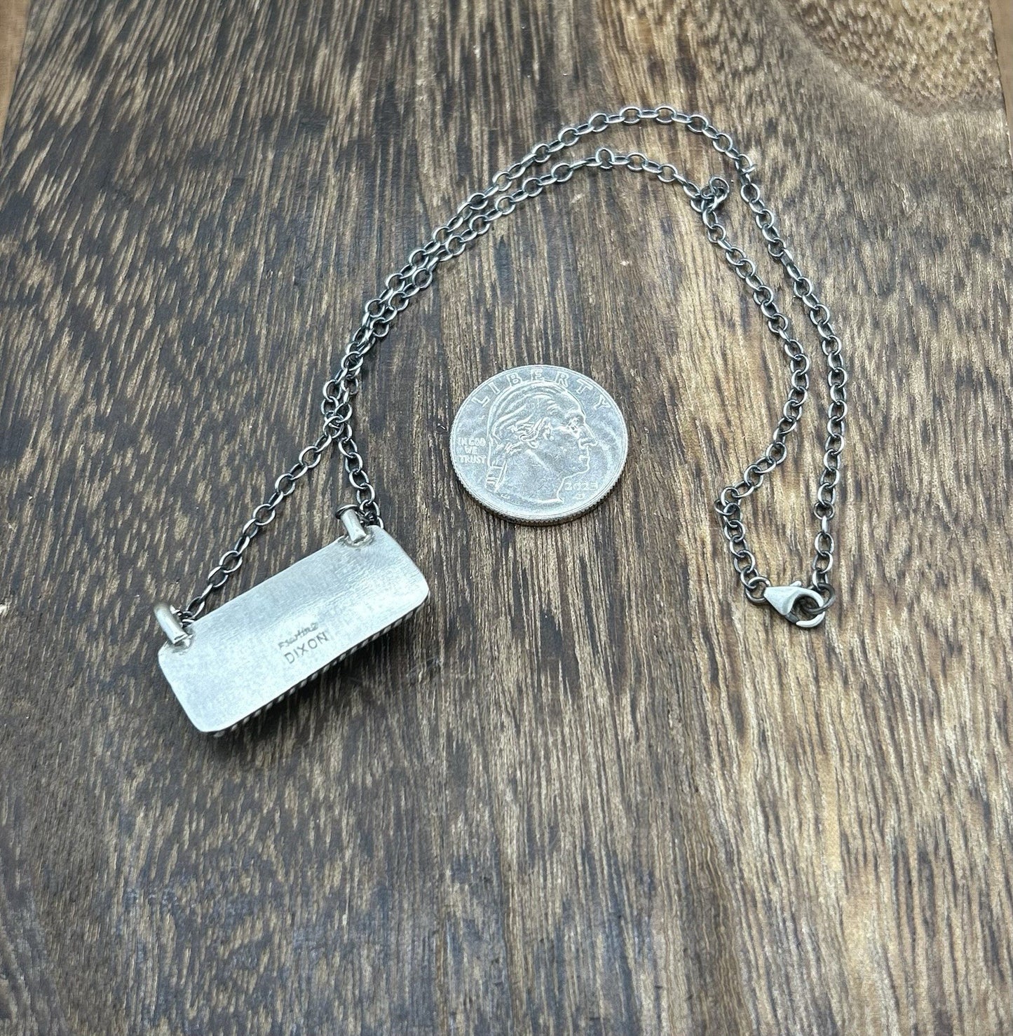 Navajo Handmade Sterling Silver Kingman Turquoise Bar Necklace 16”