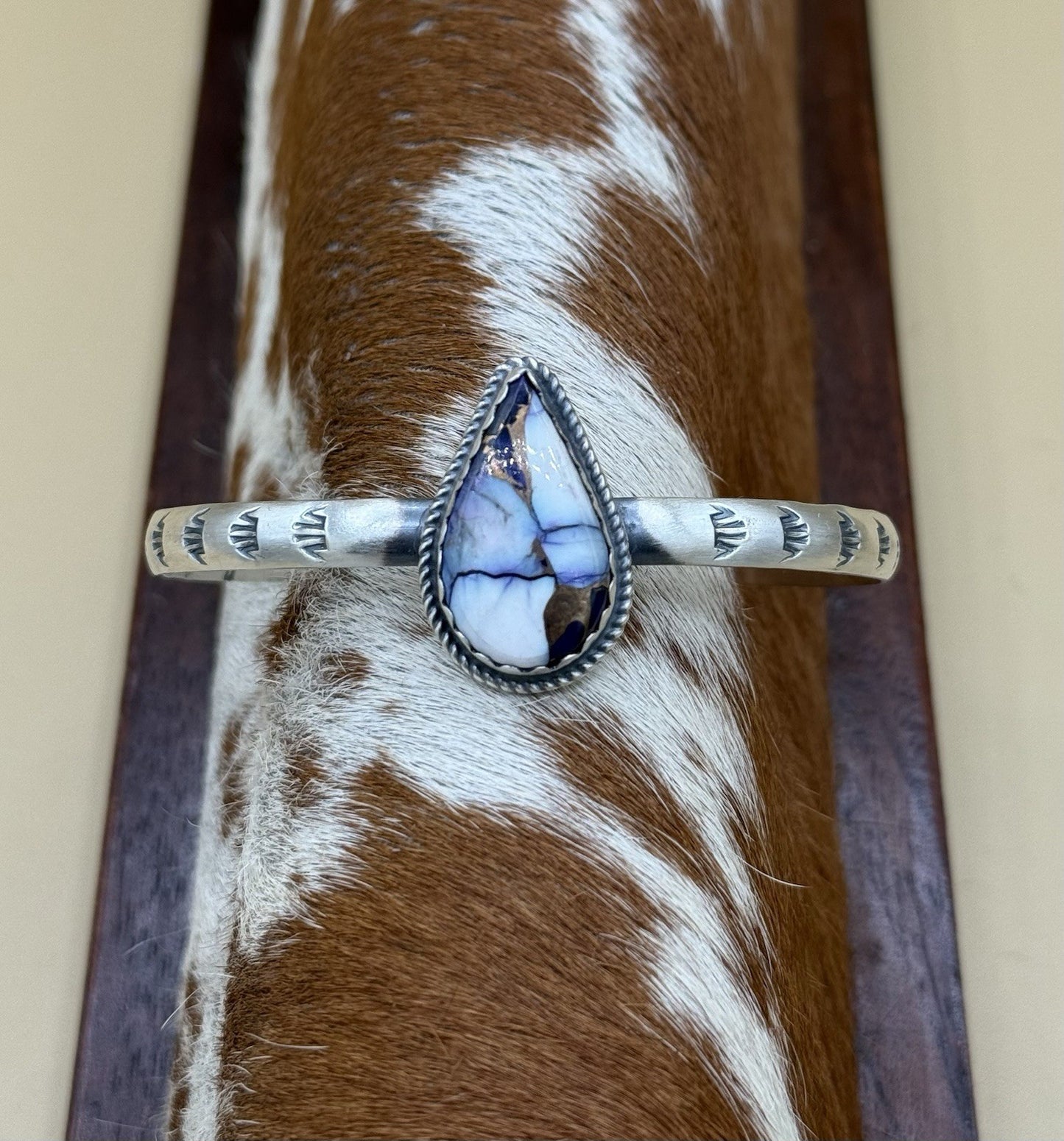 Navajo Handmade Sterling Silver Violet Rose Dahlia Stamped Stacker Cuff Bracelet