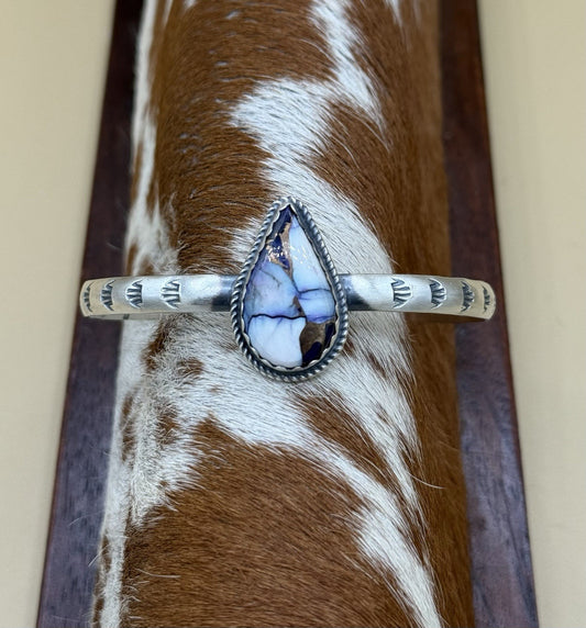 Navajo Handmade Sterling Silver Violet Rose Dahlia Stamped Stacker Cuff Bracelet