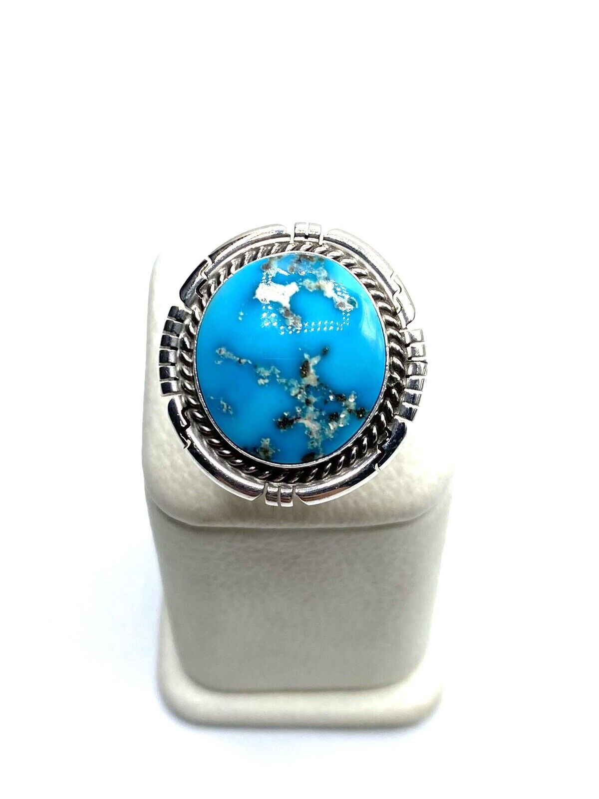 Native American Sterling Navajo Handmade Kingman Turquoise Ring Size 7