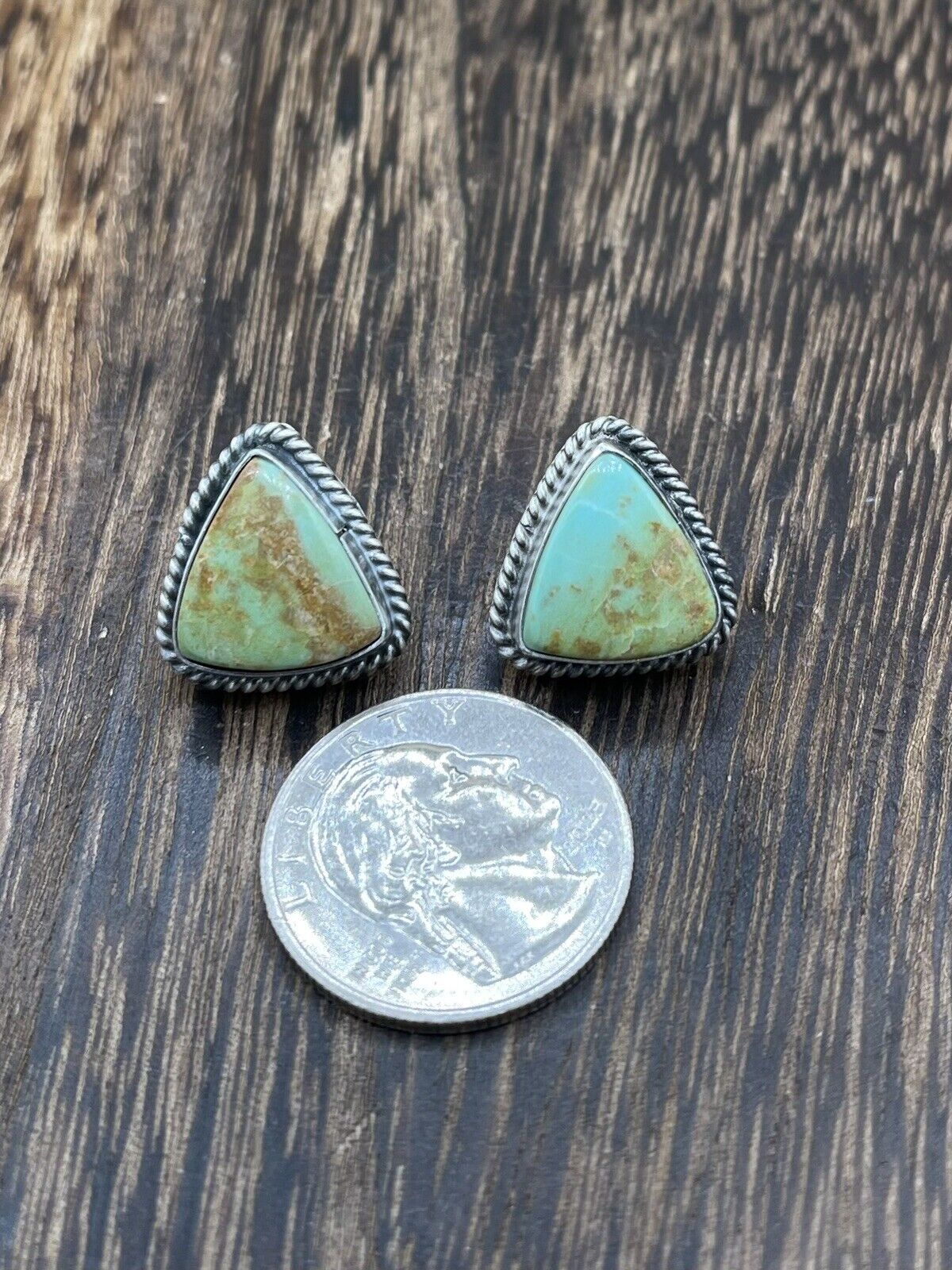 Navajo Handmade Sterling Silver Sonoran Turquoise Post Stud Earrings Byron Begay