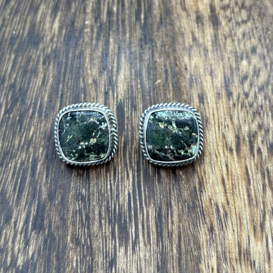 Native Navajo Handmade Sterling Silver Blackjack Turquoise Post Stud Earrings