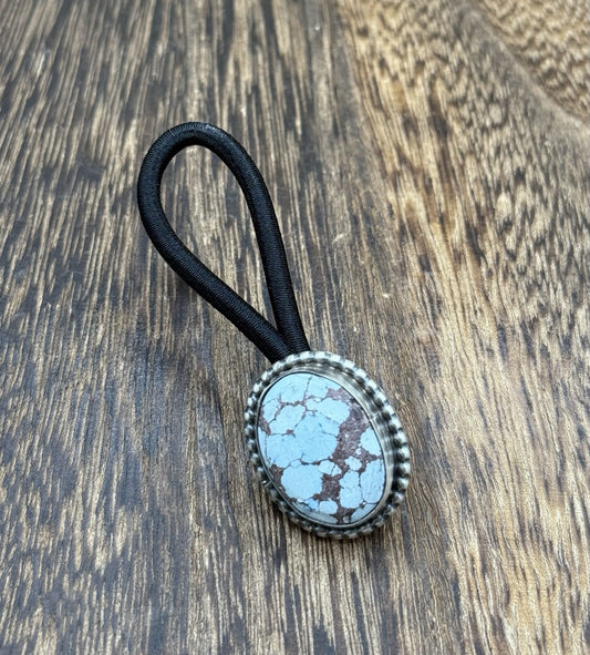 Native American Navajo Handmade Sterling Silver Golden Hills Turquoise Hair Tie