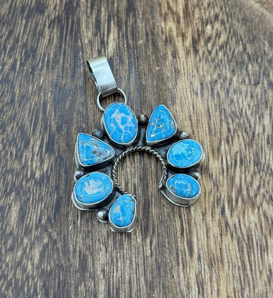 Native Navajo Handmade Sterling Silver Blue Ridge Turquoise Cluster Naja Pendant