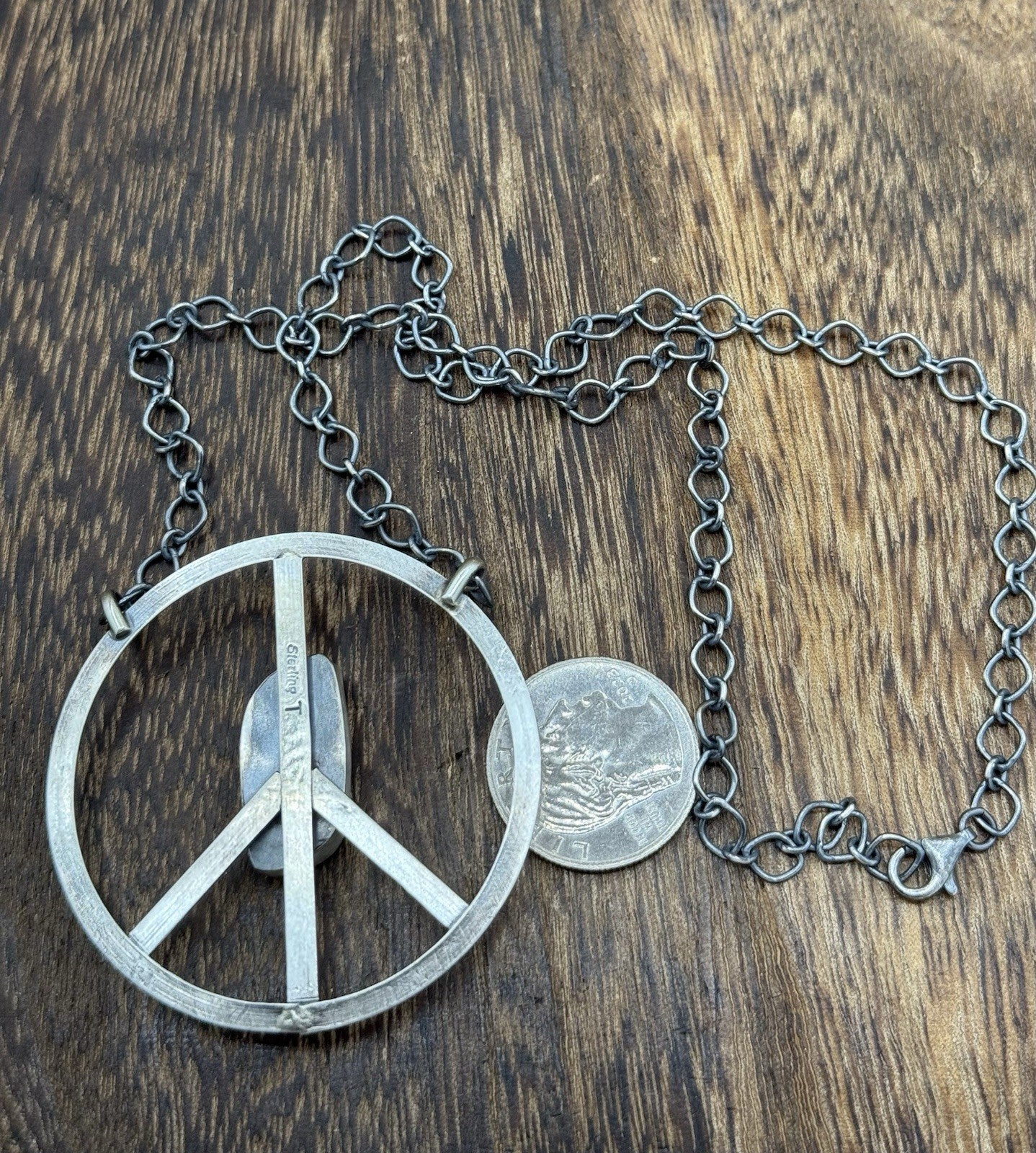 Native American Navajo handmade Sterling Silver Turquoise Peace Hippie Necklace