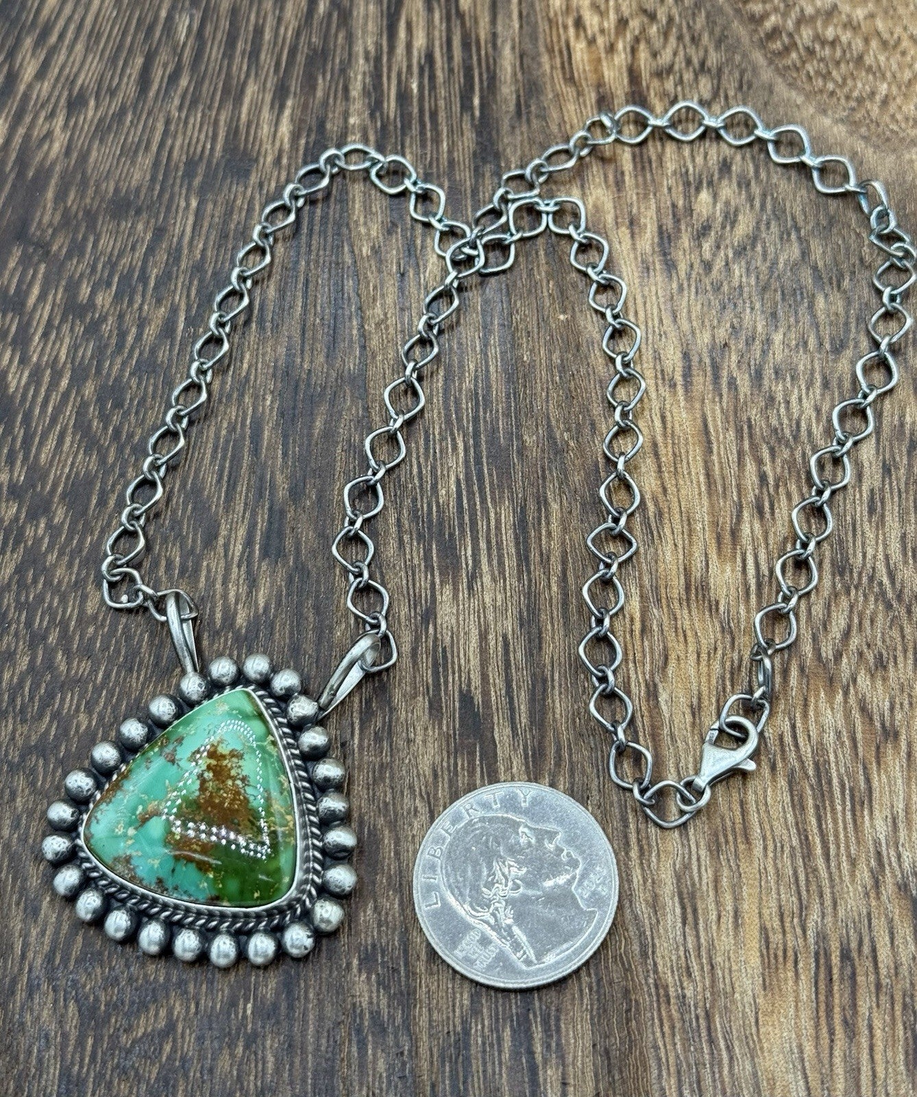 Native Navajo Handmade Sterling Silver Sonoran Gold Turquoise Necklace 18” Large