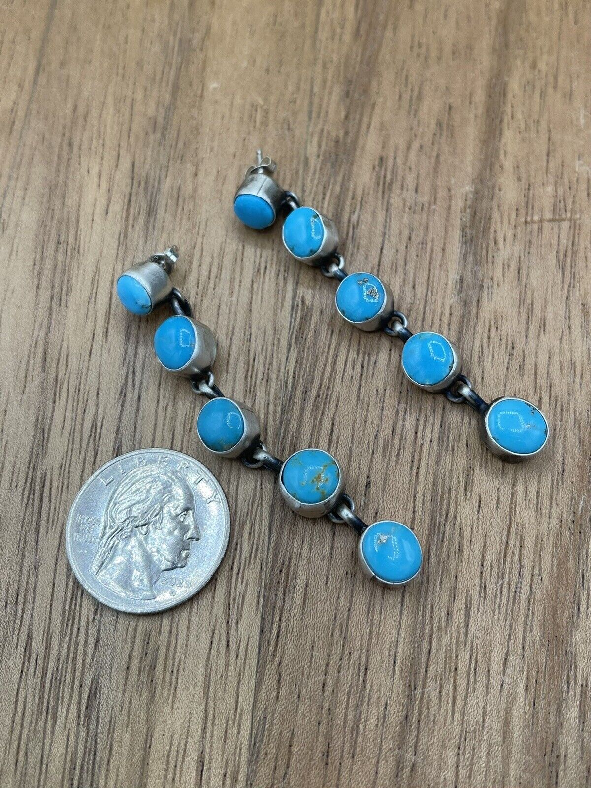 Native American Sterling Silver Navajo Handmade Turquoise Post Dangle Earrings