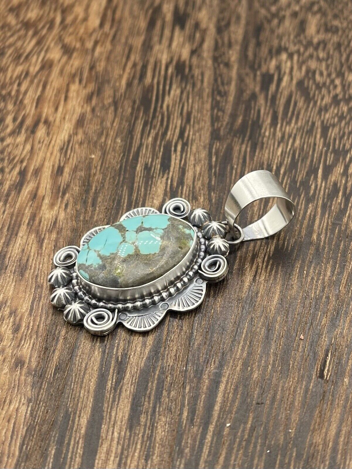 Native American Sterling Silver Navajo Handmade Turquoise Pendant - Betta Lee