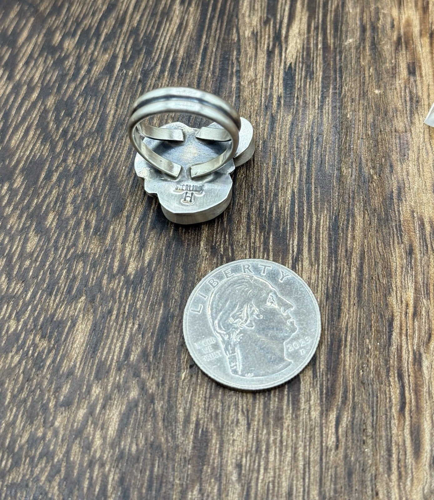 Navajo Handmade Sterling Silver Sonoran Gold Turquoise Cluster Ring Size 7