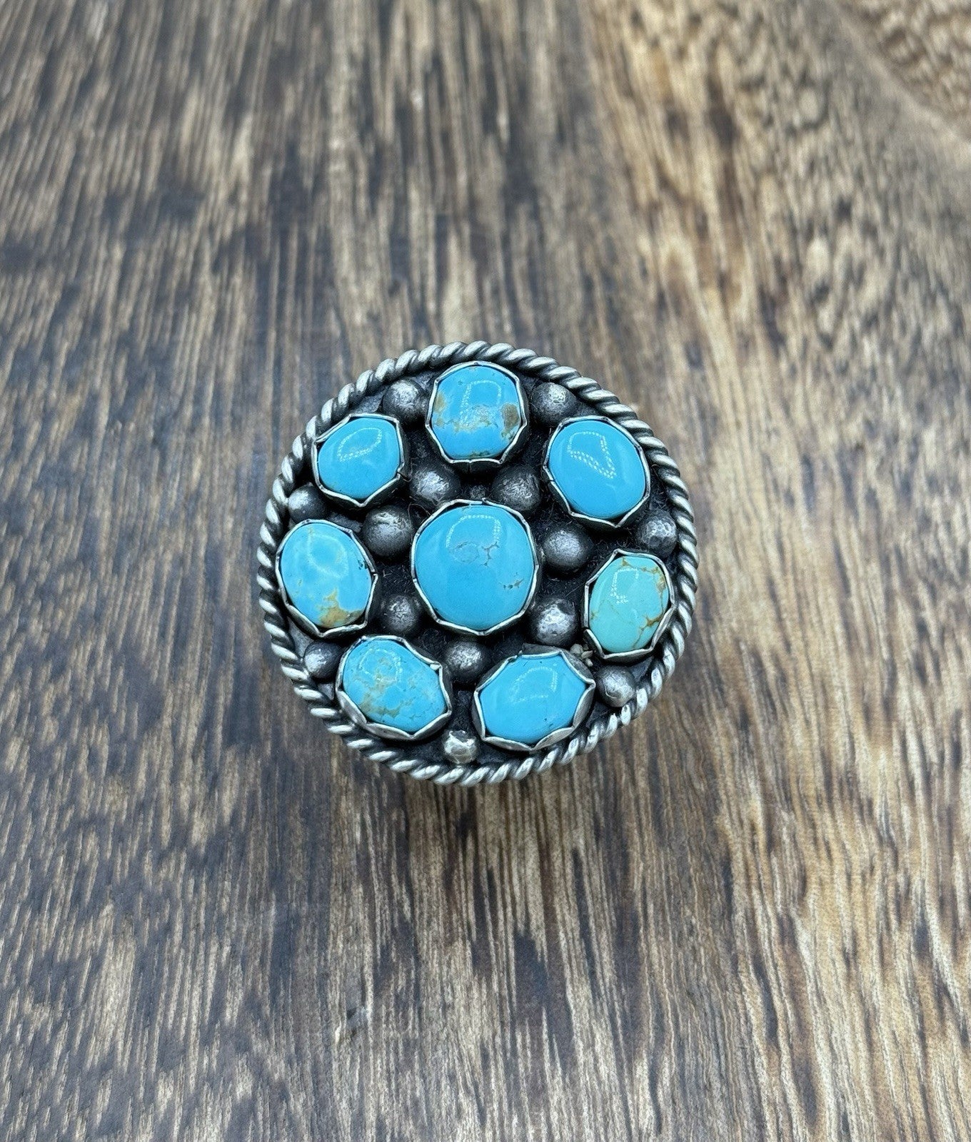 Navajo Handmade Sterling Silver Kingman Turquoise Adjustable Ring Size 7 To 9