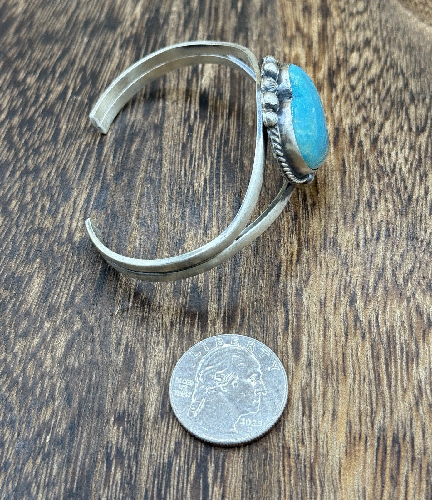 Navajo Handmade Sterling Silver Kingman Turquoise Heart Bracelet Cuff Betta Lee