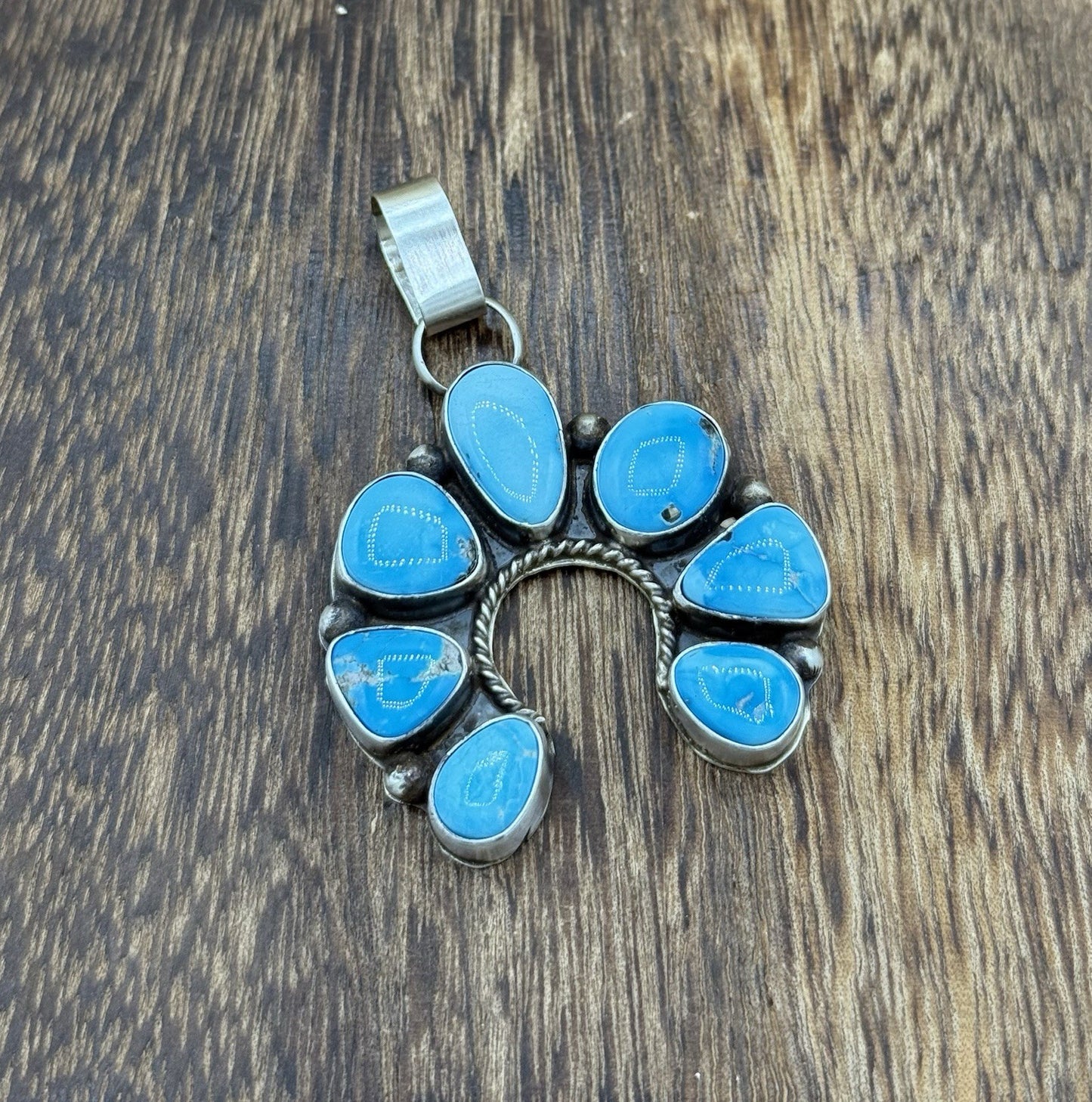 Native Navajo Handmade Sterling Silver Blue Ridge Turquoise Cluster Naja Pendant