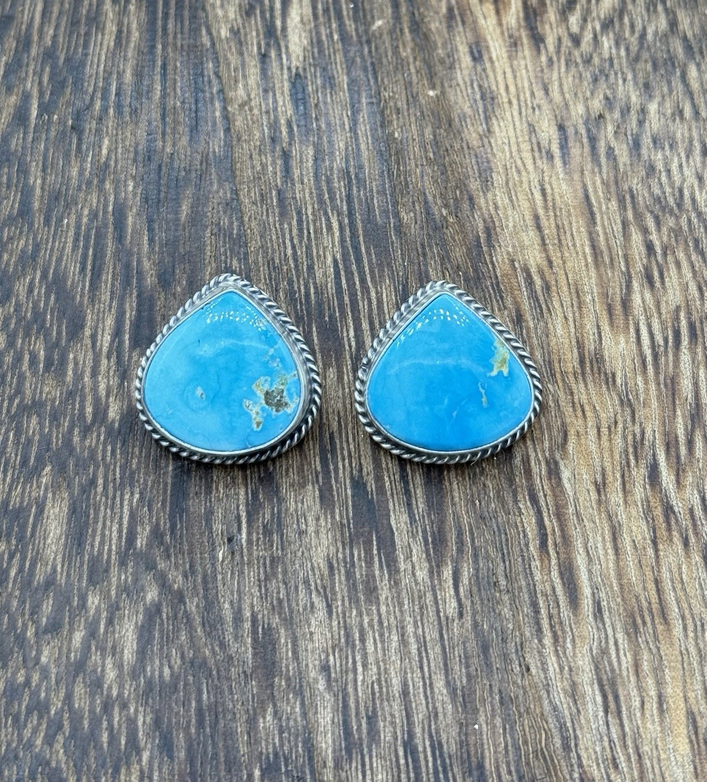 Native Navajo Handmade Sterling Silver Blue Bird Turquoise Post Stud Earrings