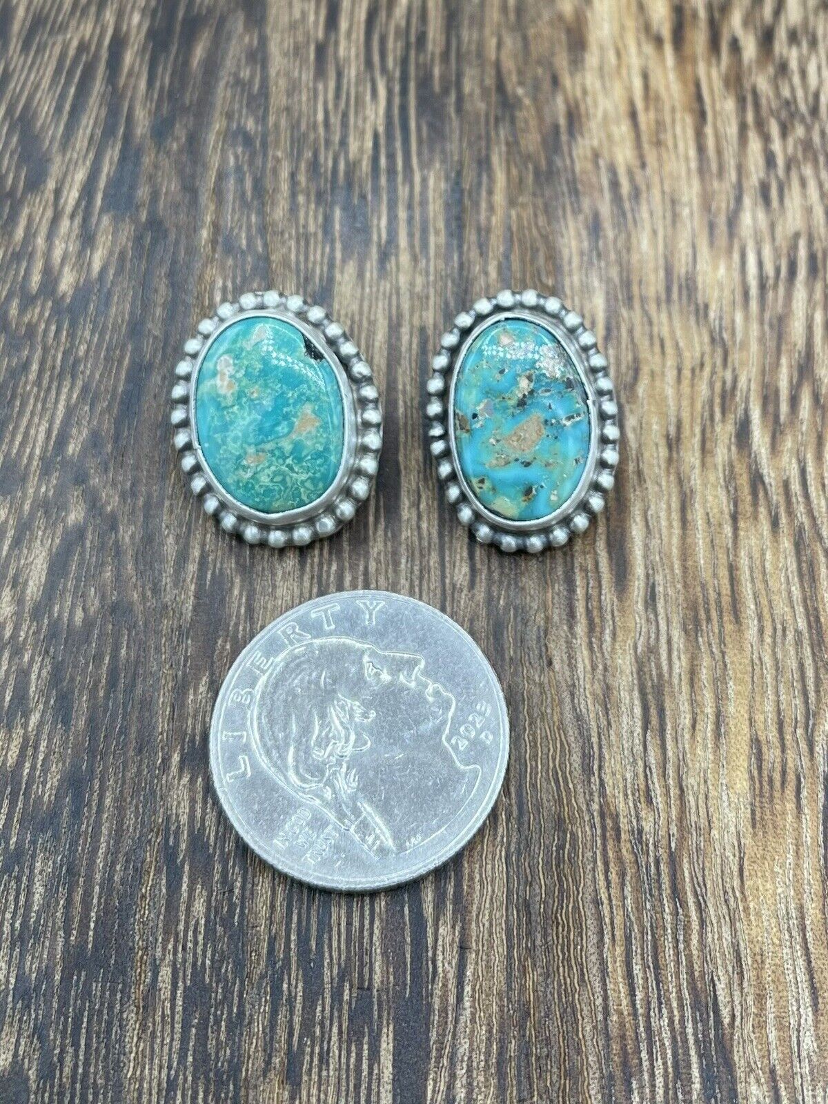 Native American Navajo Handmade Silver Thunder MT. Turquoise Post Stud Earrings