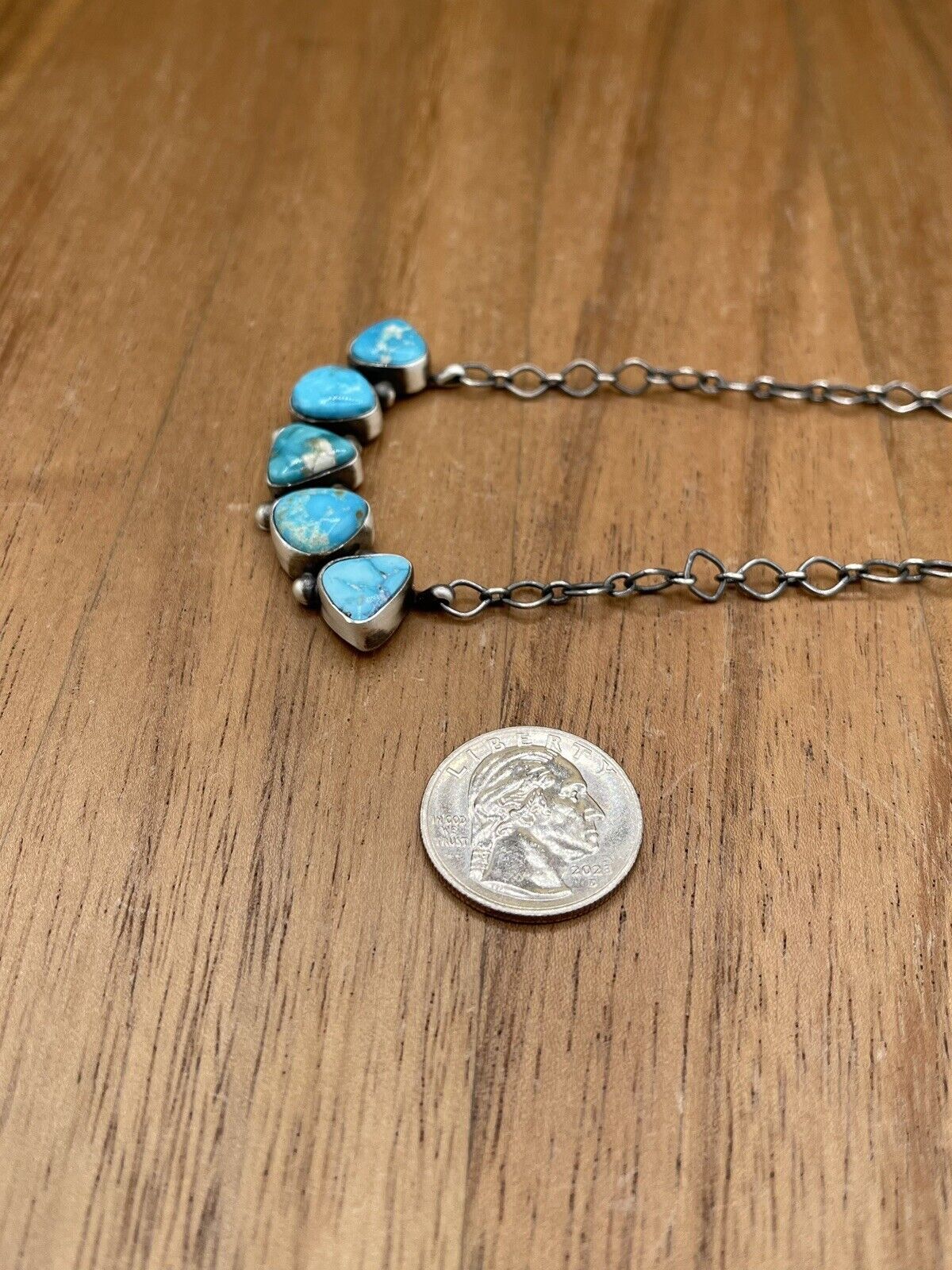 Native American Navajo Handmade Silver Sonoran Bella Turquoise Bar Necklace 18”