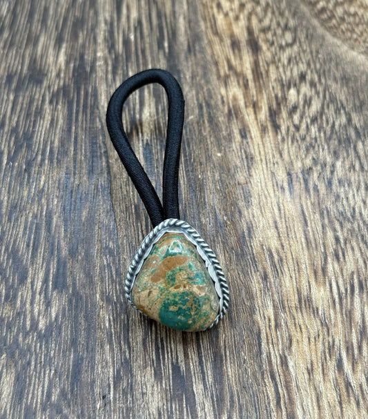 Native American Navajo Handmade Sterling Silver Royston Turquoise Hair Tie