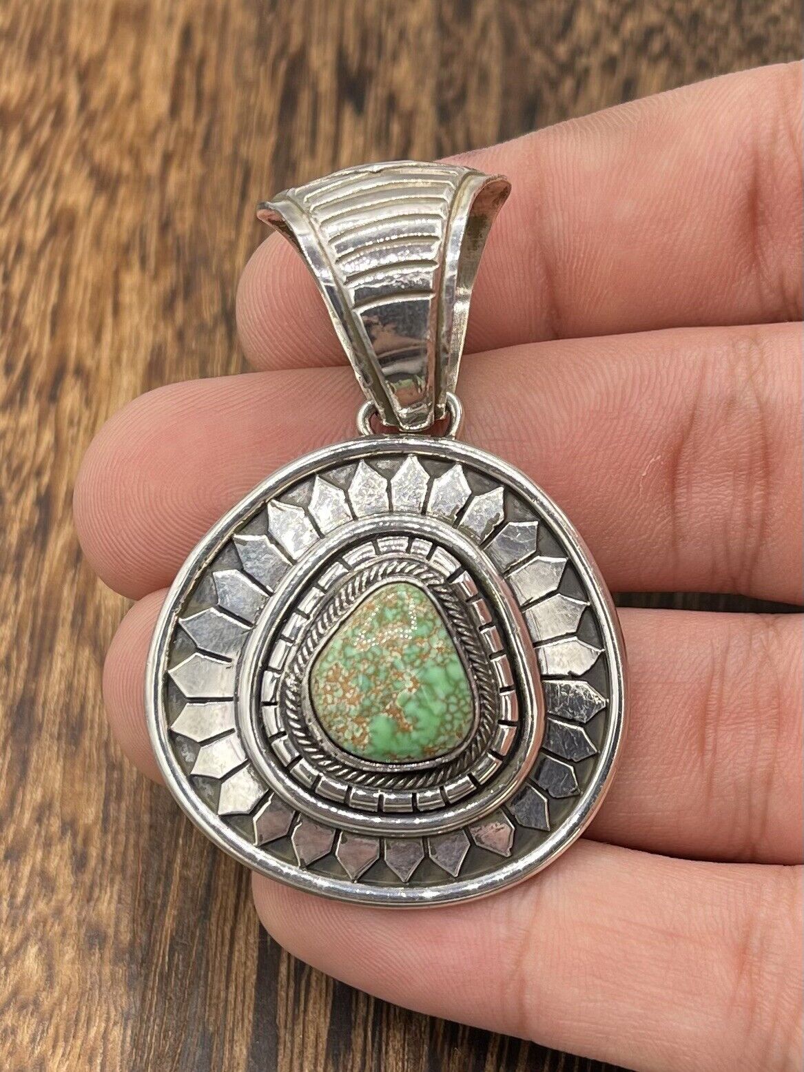 Native American Sterling Silver Navajo High Grade Carico Lake Turquoise Pendant