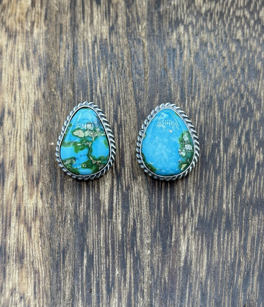 Navajo Handmade Sterling Silver Sonoran Gold Turquoise Post Stud Earrings