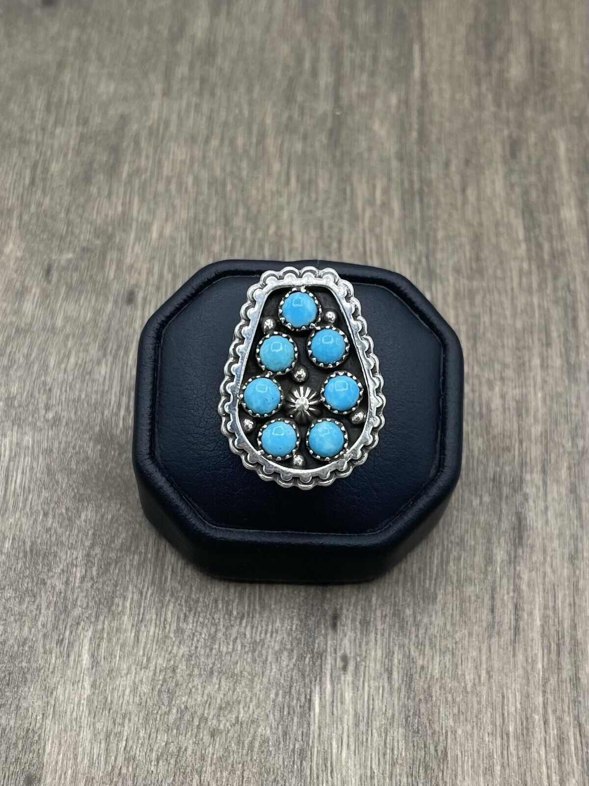 Native American Sterling Silver Navajo Handmade Kingman Turquoise Ring Size 7