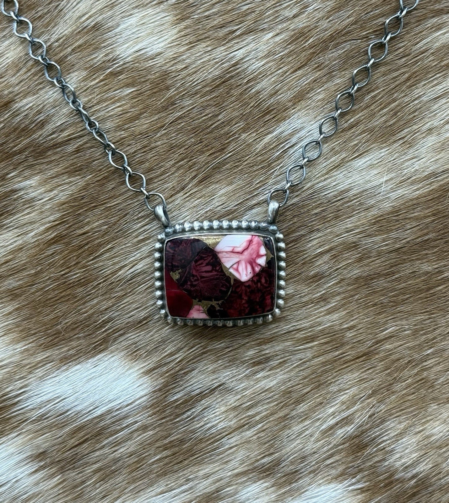 Native American Navajo Handmade Sterling Silver Dahlia Rose Bar Necklace 18”