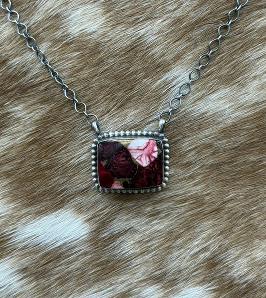 Native American Navajo Handmade Sterling Silver Dahlia Rose Bar Necklace 18”