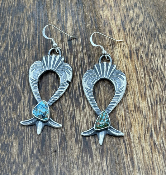 Navajo Handmade Sterling Silver Old Look Kingman Turquoise Earrings Kevin Billah