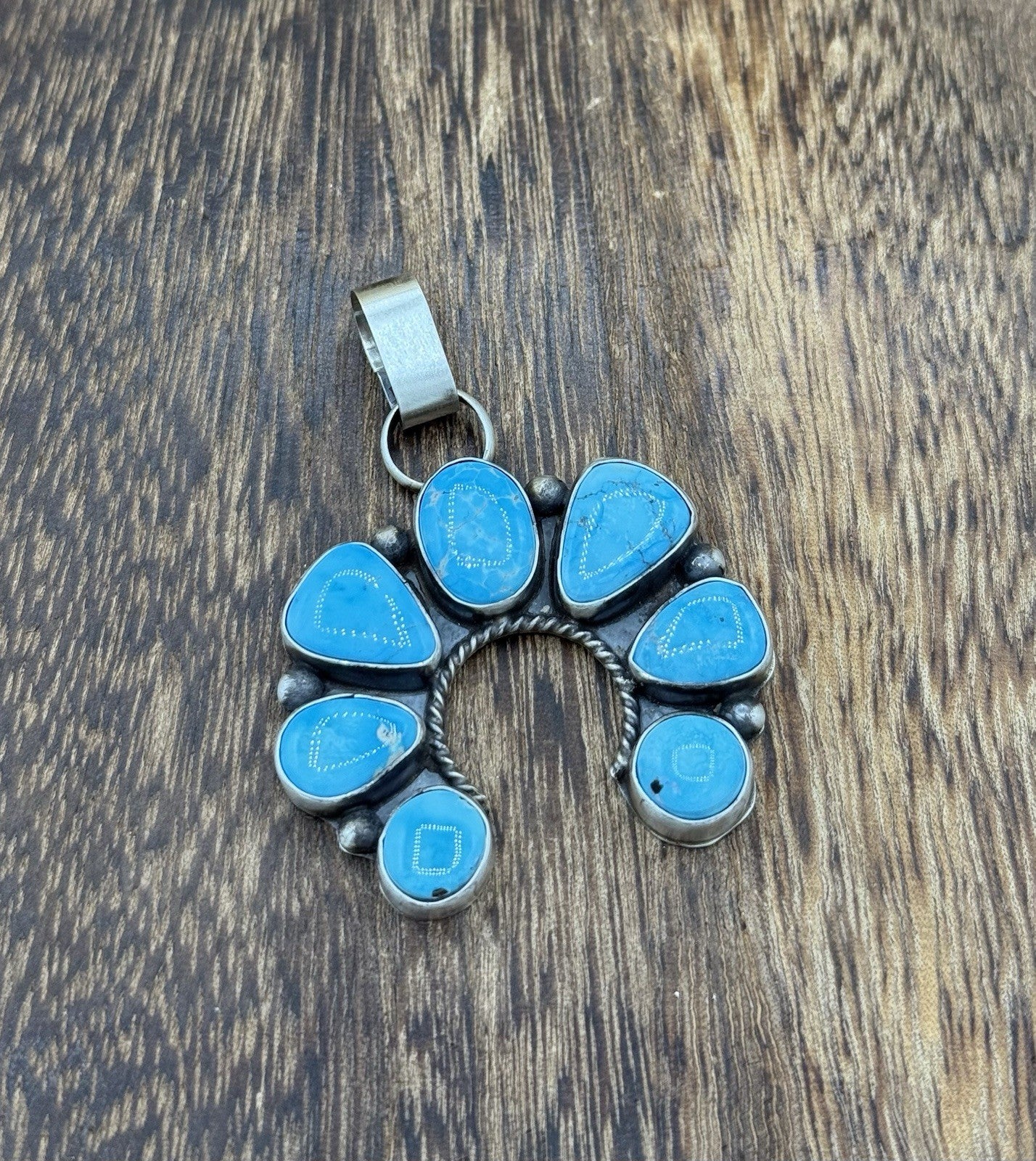 Native Navajo Handmade Sterling Silver Blue Ridge Turquoise Cluster Naja Pendant