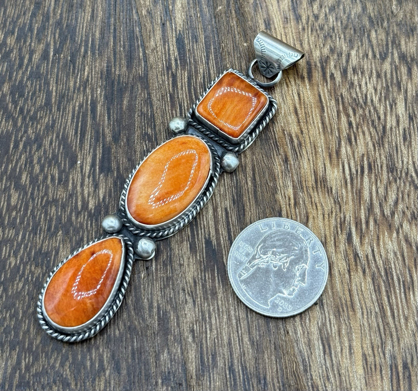 Native Navajo Handmade Sterling Silver Spiny Oyster Shell Drop Pendant